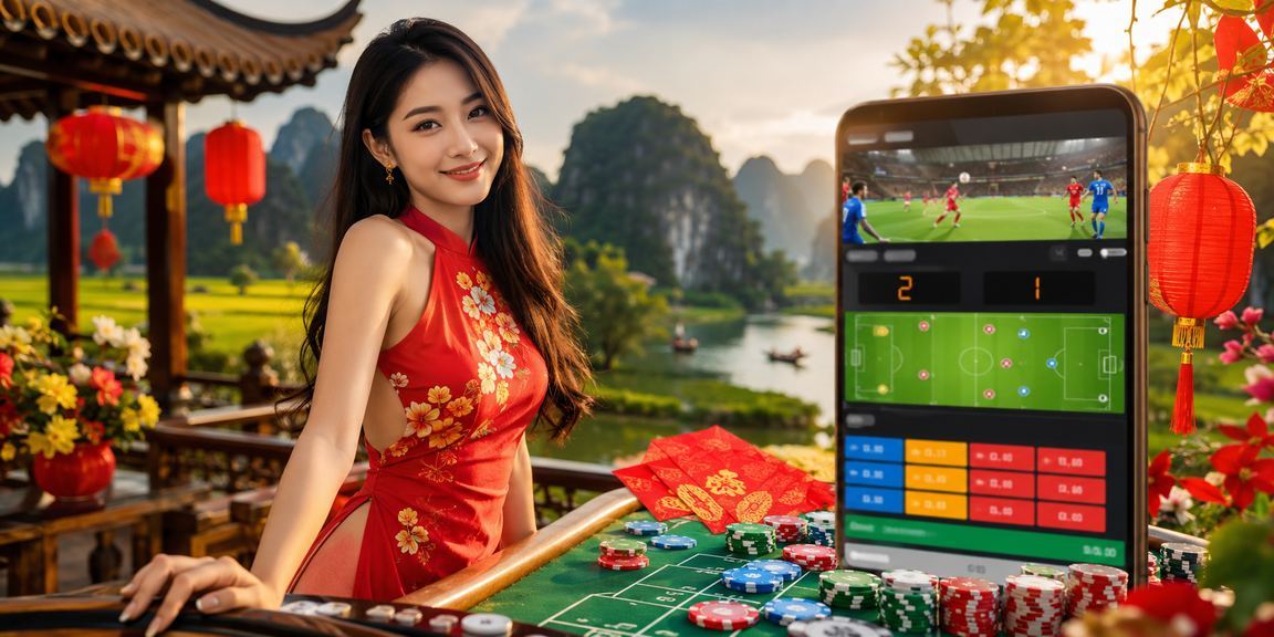 Phong cảnh Ninh Bình với đèn lồng đỏ rực và không khí lễ hội sôi động